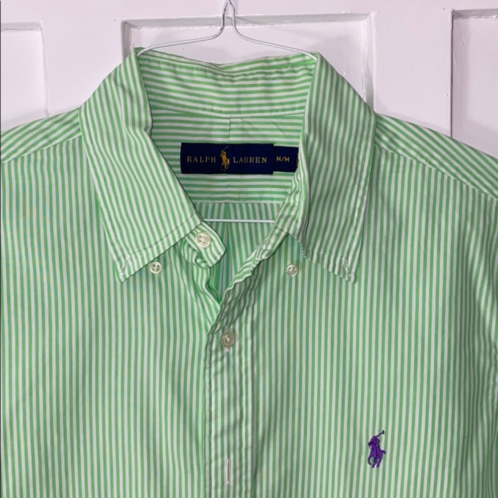 Green And White Pinstripe Ralph Lauren Button Down
